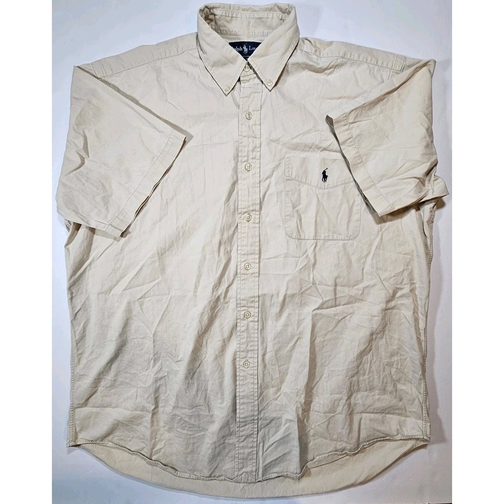 Polo Ralph Lauren Blake Shirt Mens Large Short Sleeve Button Down Biege